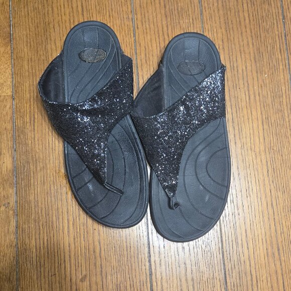 Black shimmer flip flops - Picture 1 of 4
